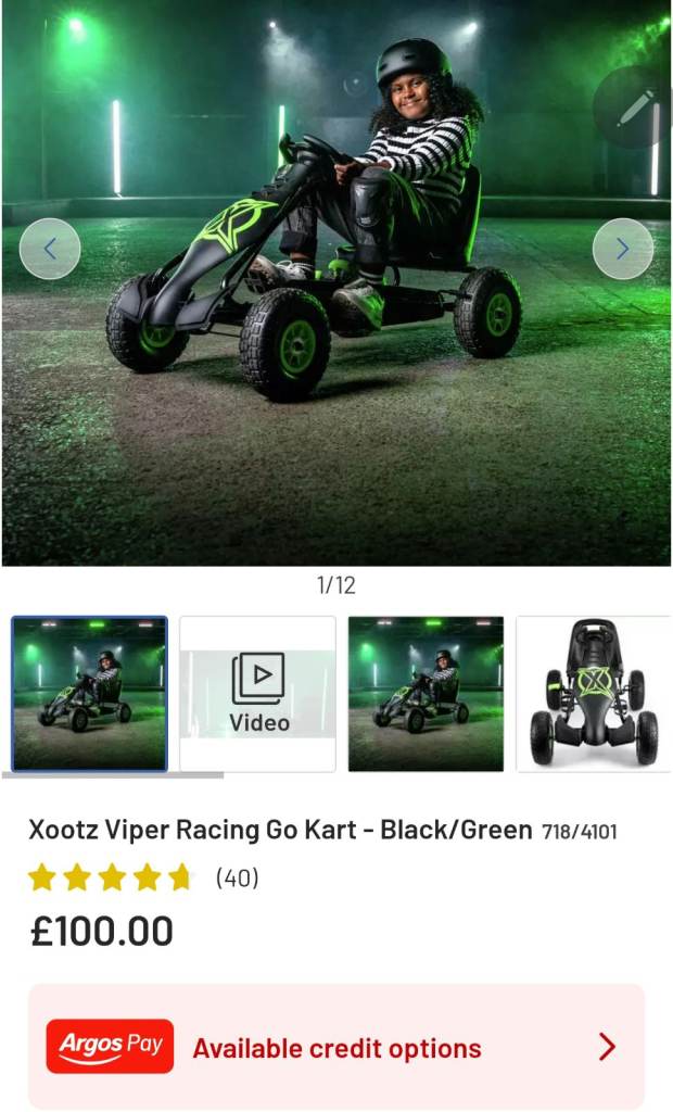 Xootz Viper Racing Go Kart - Black/Green, Good Condition