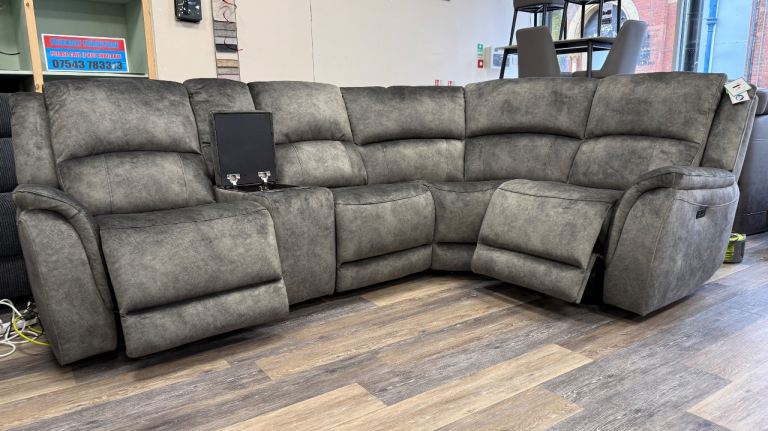 Dark grey fabric power recliner dfs corner sofa