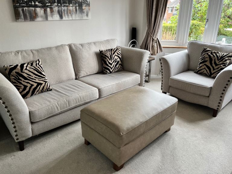 4 seater sofa and chair with storage footstool