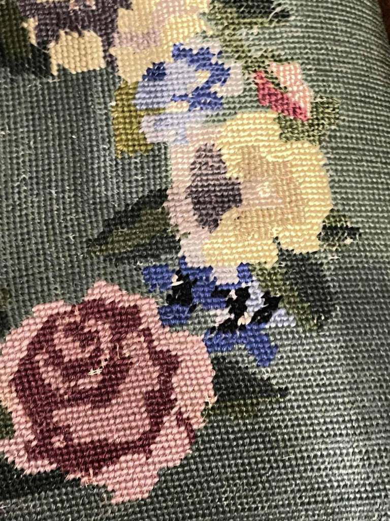  Victorian mahogany balloon-back dining chair with ta needlepoint upholstered seat. 