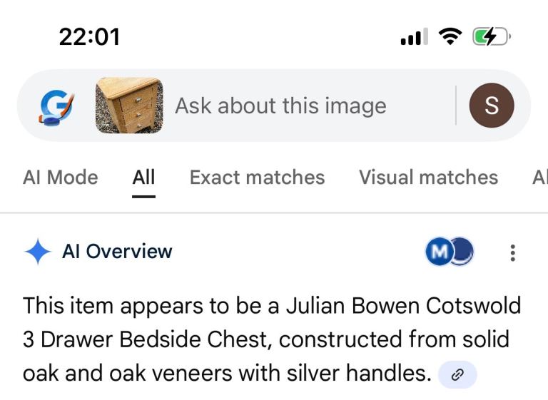 Used Solid oak bed side cabinet 