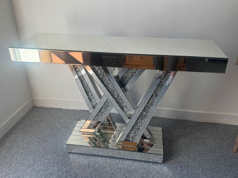 Luxury Mirrored Crushed Diamond X-Shape Console Table