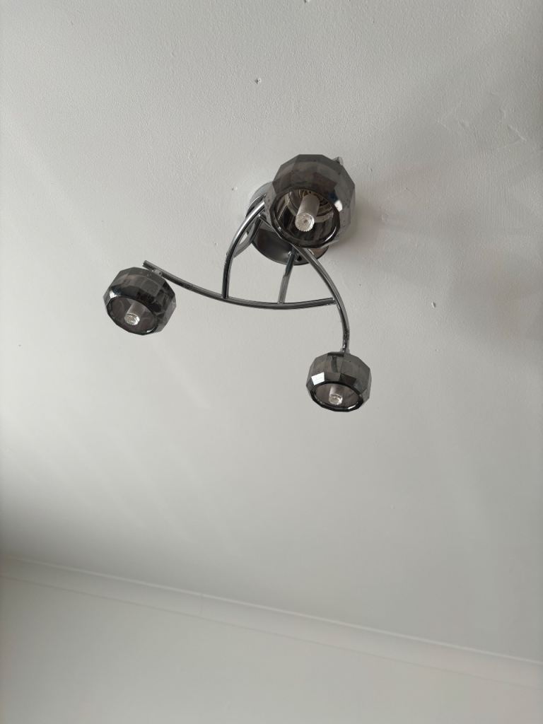 Inlight Allyn Ridge Gloss Glass & metal Smoked chrome effect 3 Lamp Ceiling light