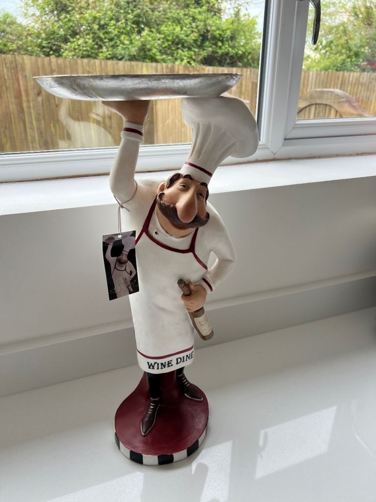 Large Chef Figurine with Serving Tray - 'Wine Dine' Decor