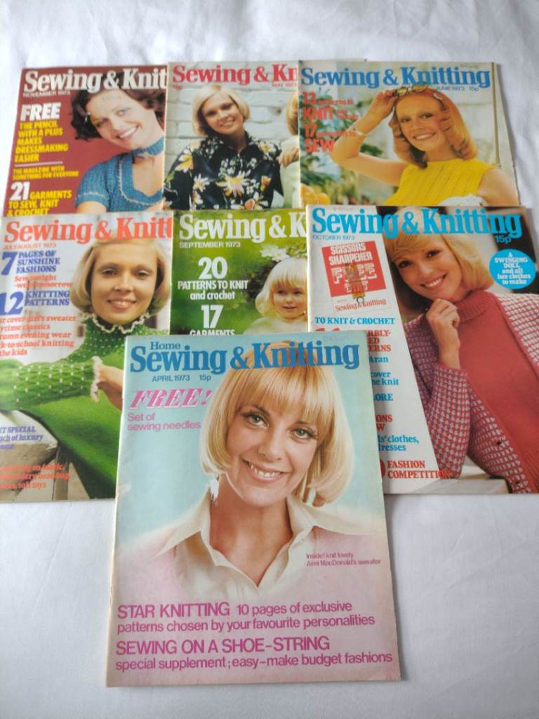 7 Vintage 1973 Magazines, Home Sewing & Knitting. See the photos & details below!