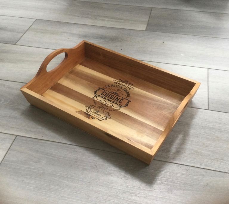 Debenhams Deep Wooden Serving Display Tray with 'Cuisine' Parisian Design – Excellent  Condition