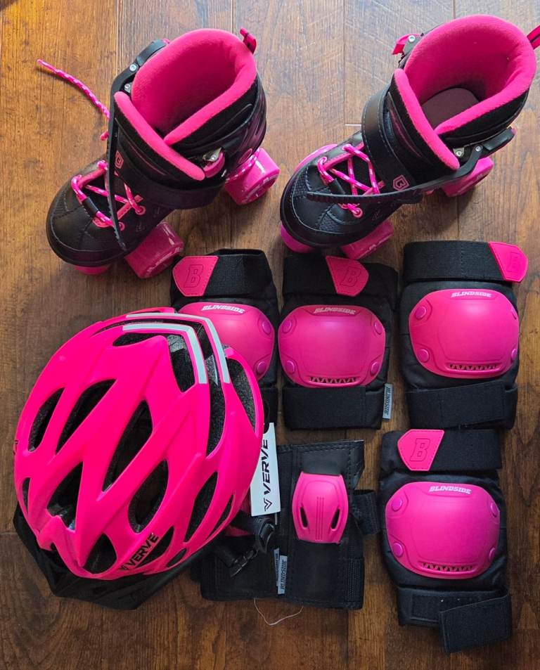 BLINDSIDE Adjustable Quad Skates & VERVE Helmet – Pink/Black, UK Size 13-2
