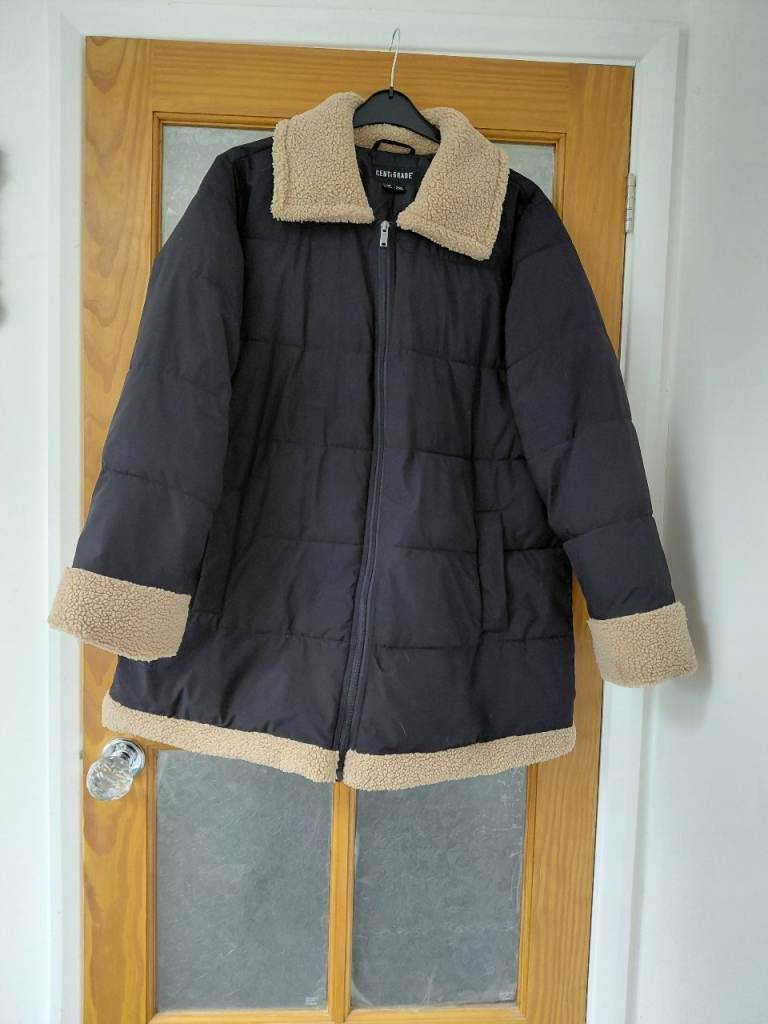 CENTIGRADE women's Women's CENTIGRADE Coat Size UK 2XL Black Mix Faux Fur Trim