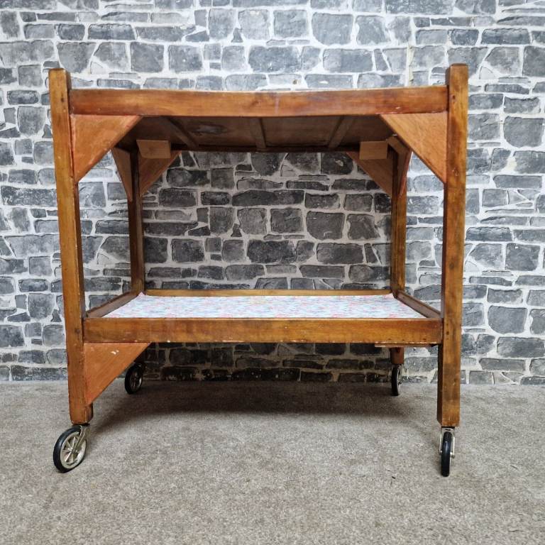 Vintage Wooden Two-Tier Serving Trolley on Castors