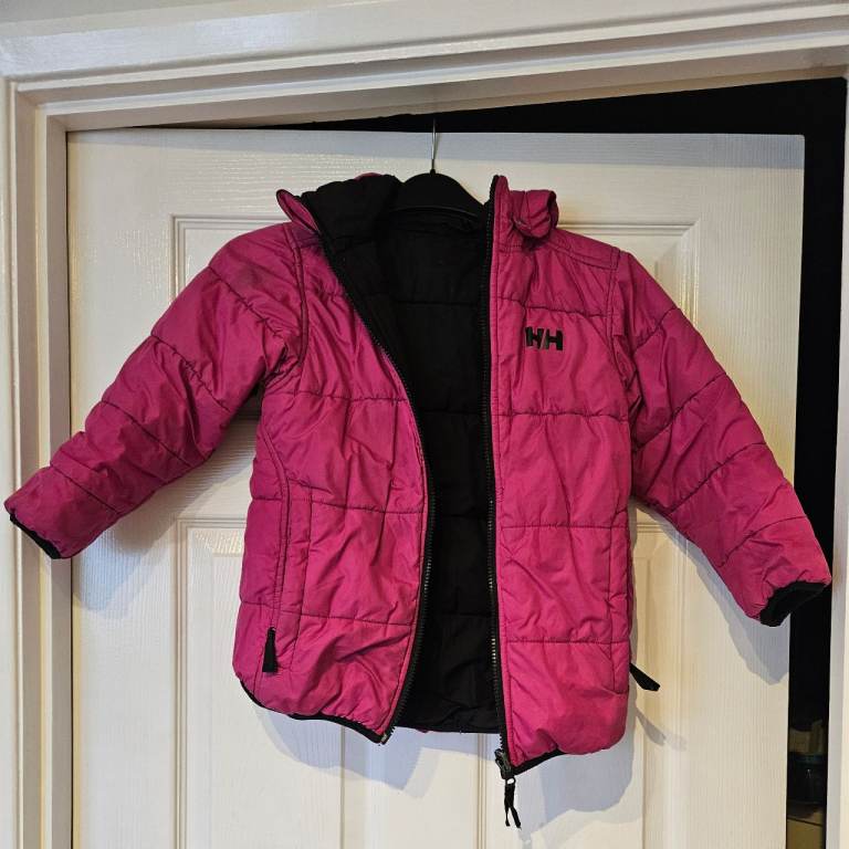 Girls Helly Hansen Reversible Puffer Jacket - Pink & Black, Aged 6