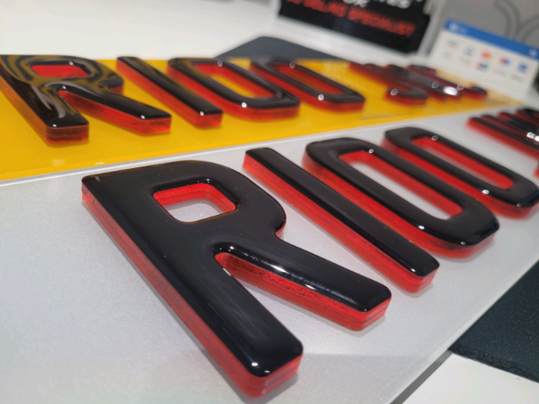 6mm Neon Red 4D Black Gel Car Number Plates