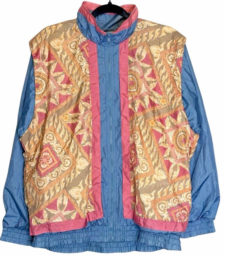 Active Exchange Vintage 90s Windbreaker S Blue Pink Abstract Shell Jacket Y2K