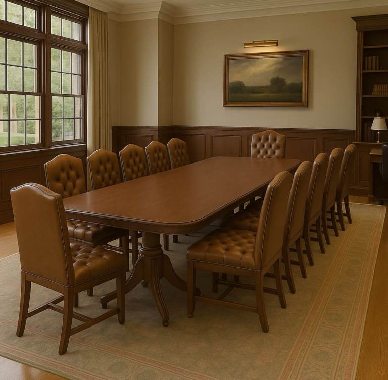 Regency Revival Dining Suite Table 12 chesterfield Chairs Mahogany Triple Pedestal Extending 1880