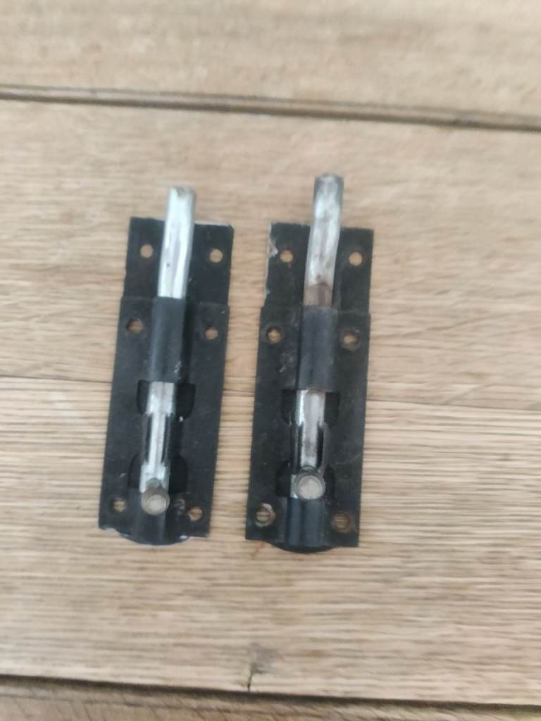 Pair of Metal Door Barrel Bolts – Black, Fair Condition