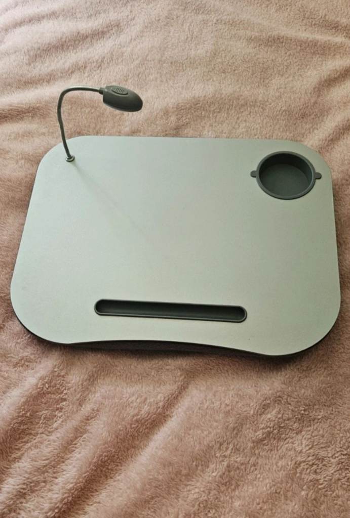 Portable Laptop Lap Desk with LED Light & Cupholder – Grey