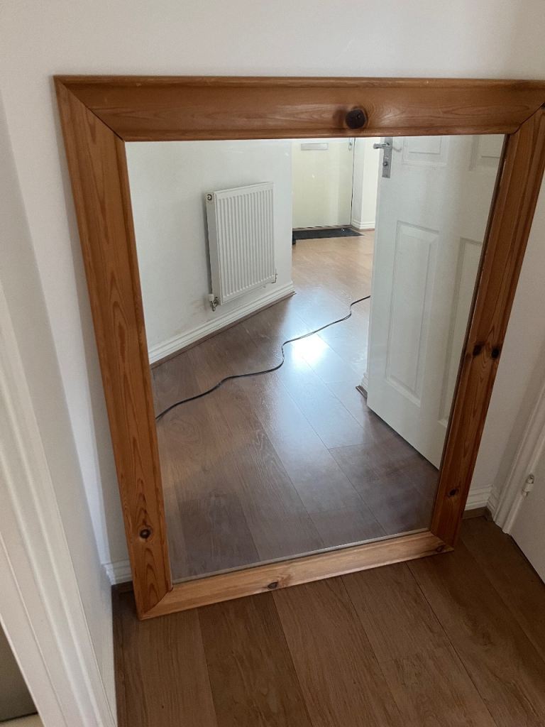 Large Wooden Frame Wall Mirror – Good Condition