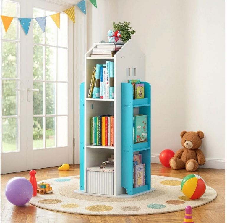 New Neo Rotating Kids Bookshelf - White & Blue House Design