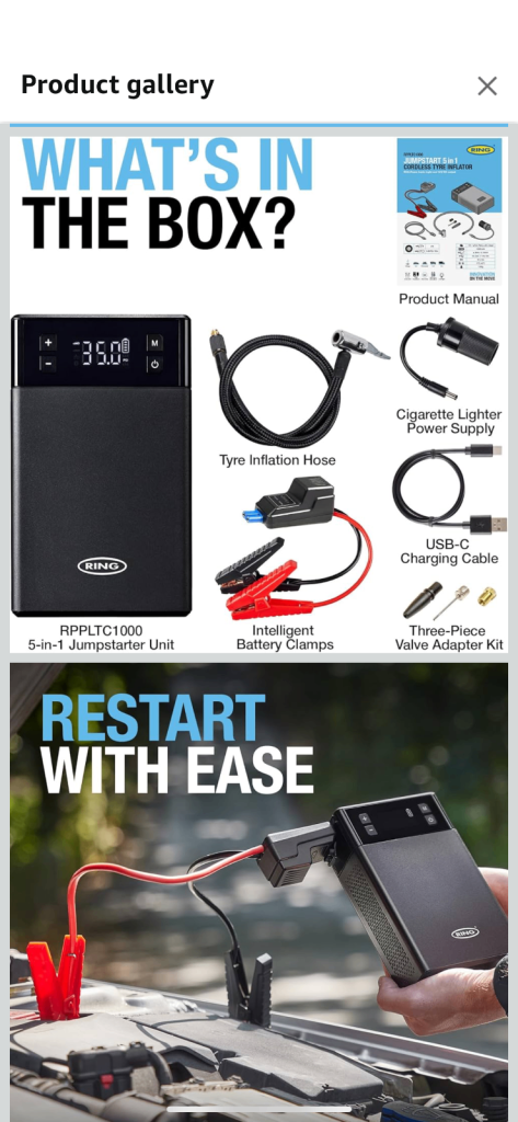 RING Jumpstart 5 in 1 Cordless Tyre Inflator&jump starter Brand NEW