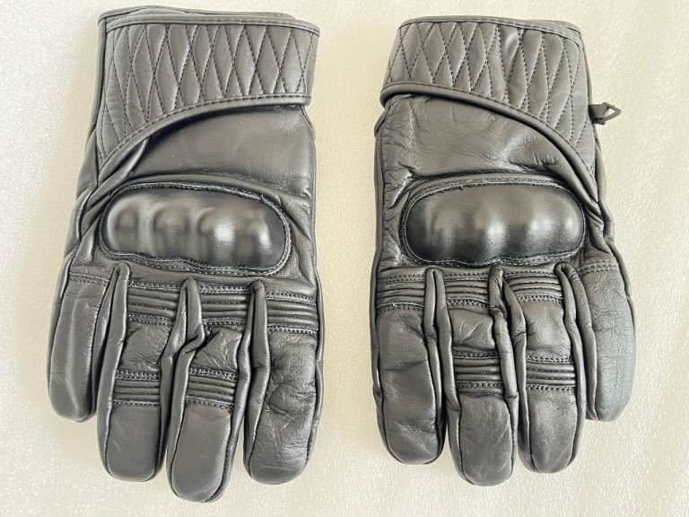 Black Leather Motorcycle Motorbike Knuckle Protection Soft Gloves Waterproof