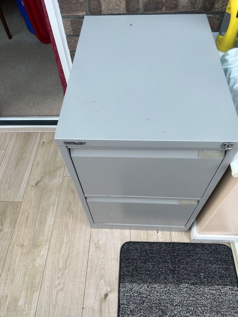 Bisley grey metal two drawer filing cabinet