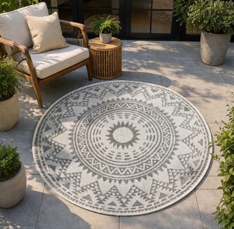 Round Rug 100 cm indoor outdoor Flatweave 