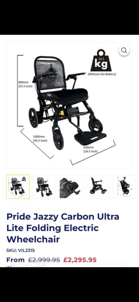 Pride jazzy carbon ultra lightweight  electric wheelchair 