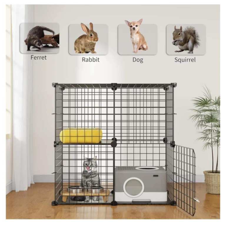 YITAHOME Cat Cage 2 Tier Indoor Cat Enclosures Kitten Cage DIY Pet Playpen Metal Kennel for 1-2 Cats