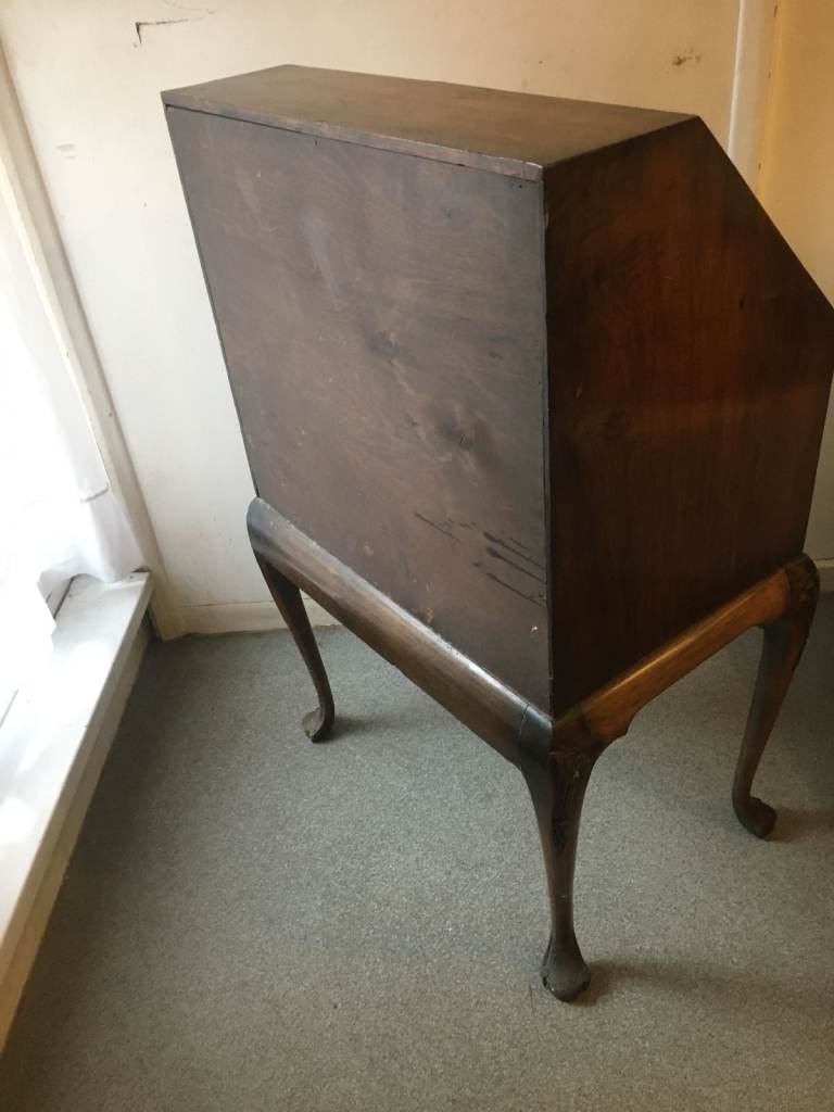 Antique Queen Anne Walnut Ladies Writing Bureau 1930's Secretaire 2 Drawers with Cabriole Supports
