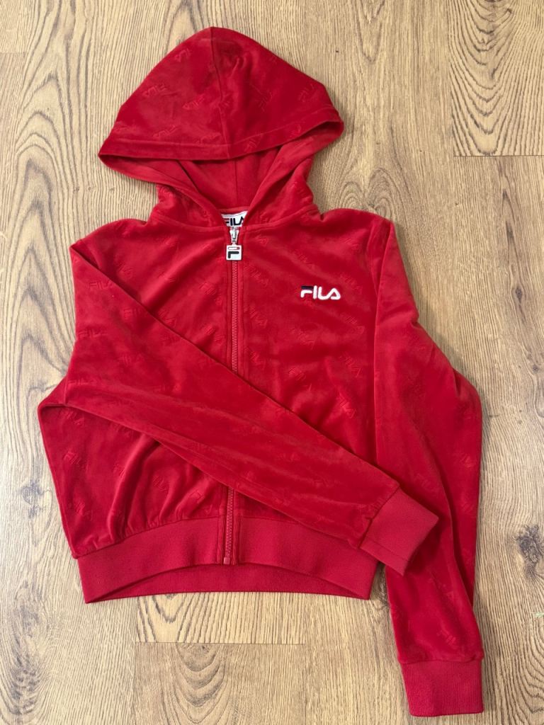 Fila Red Velour Hoodie – UK 12Y, Good Condition