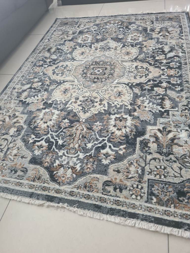 Hard backing navy traditional rug( new )