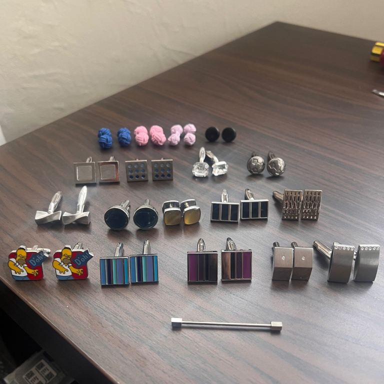 Large Collection of Men's Cufflinks and Tie Bar