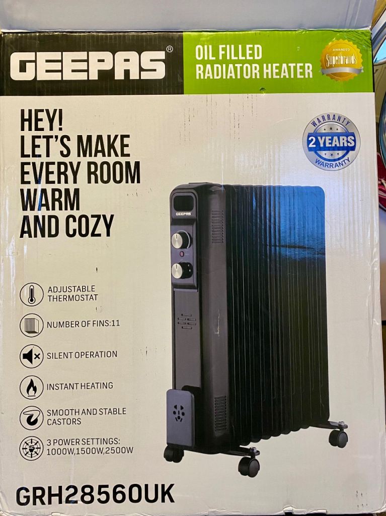REDUCED *NEW in BOX* GEPAS oil filled portable radiator. 11 fin, 2500W