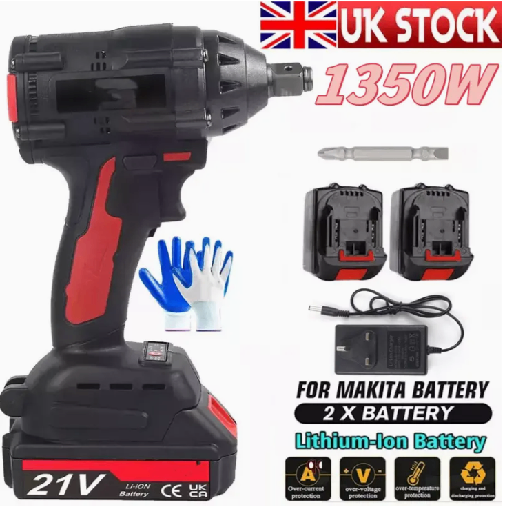 21V 1/2 inch drive; Cordless Electric Brushless Impact Wrench Impact Sockets Driver 2 Batteries