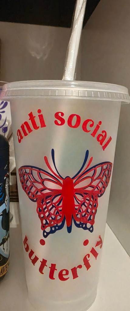 Anti Social Butterfly Reusable Cold Cup with Straw