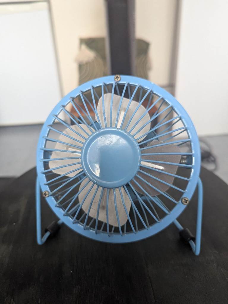 Small Blue USB Desk Fan – Good Condition