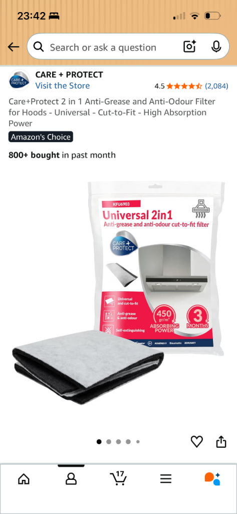 Care+Protect 2 in 1 Anti-Grease and Anti-Odour Filter for Cook Hoods