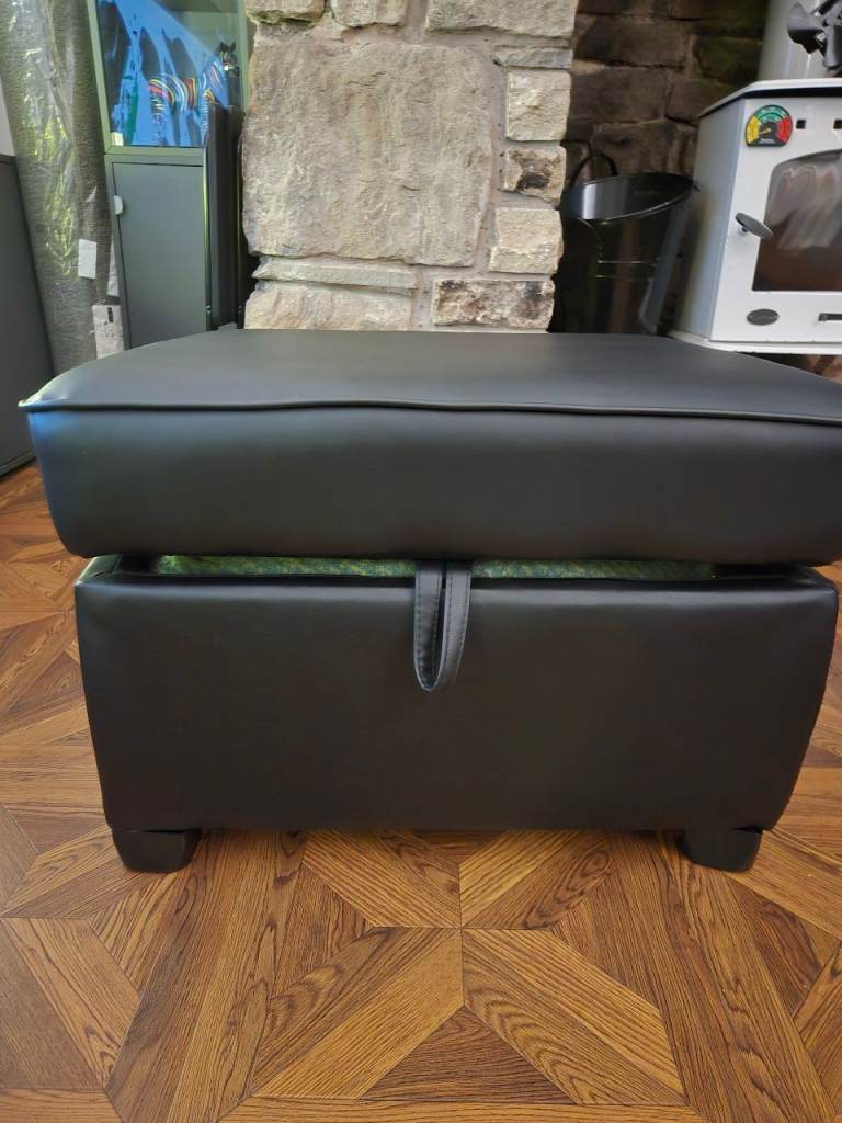 Black Faux Leather Footstool, 2 Available