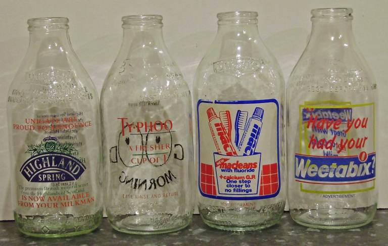 Vintage advertising Milk Bottles 1980's x 4 M8