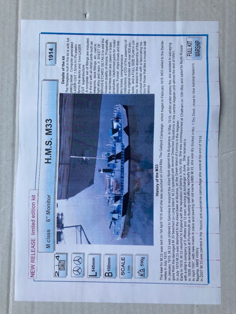 NEW RELEASE HMS M33 Monitor Warship Model Kit – Full Kit