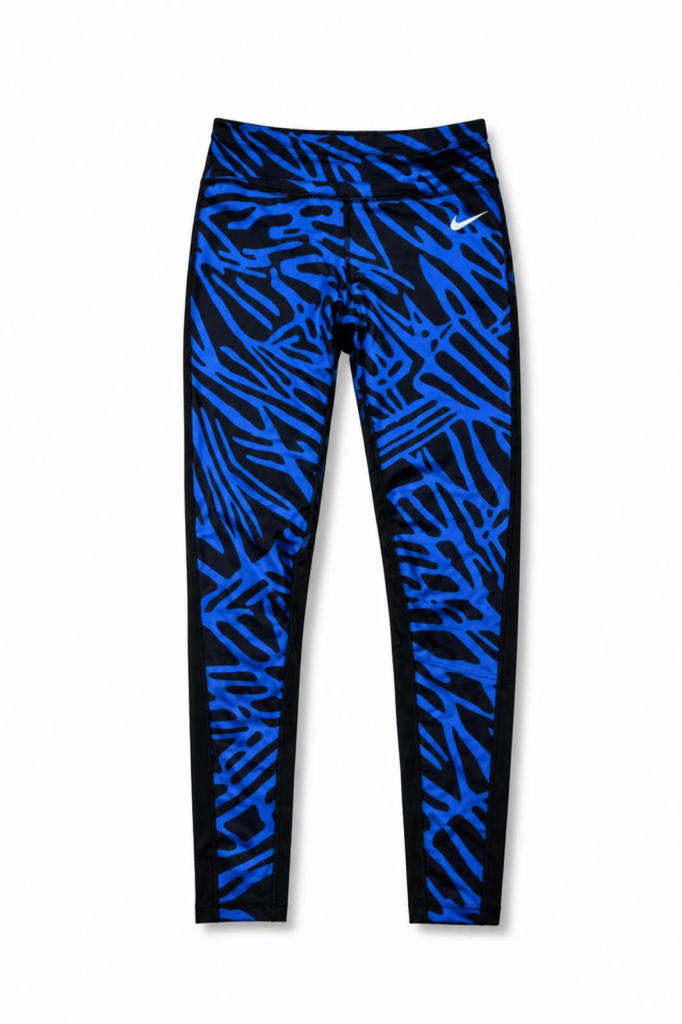 Nike Womens Gym Leggings UK 14 Large Blue Black Activewear