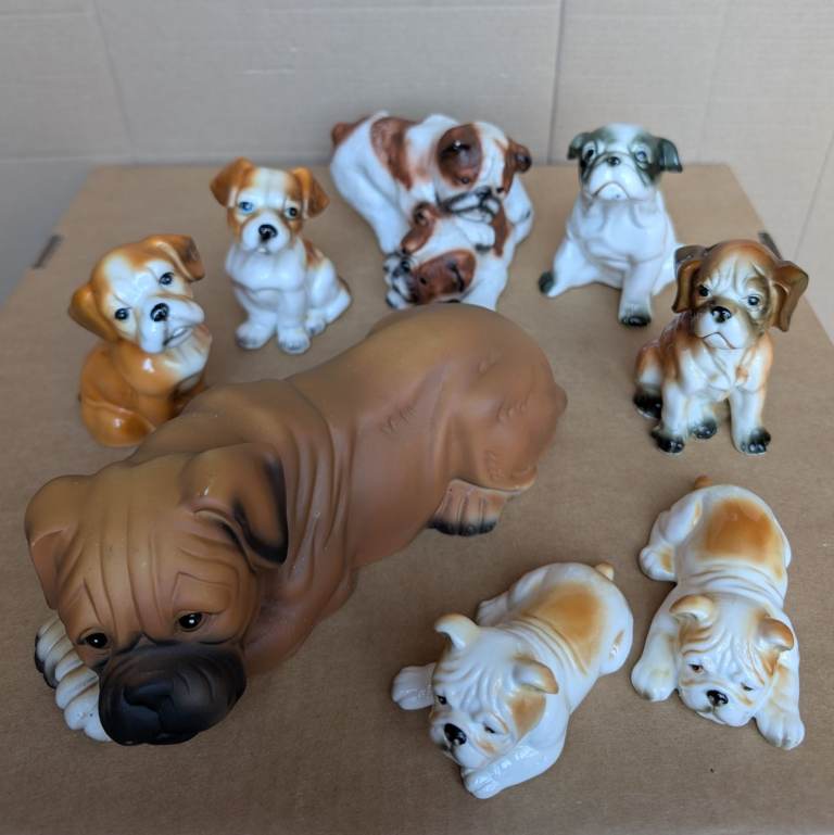 8 boxers & bulldogs - dog figurines