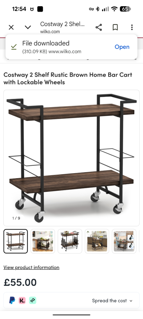 Costway 2 Shelf Rustic Brown Home Bar Cart with Lockable Wheels