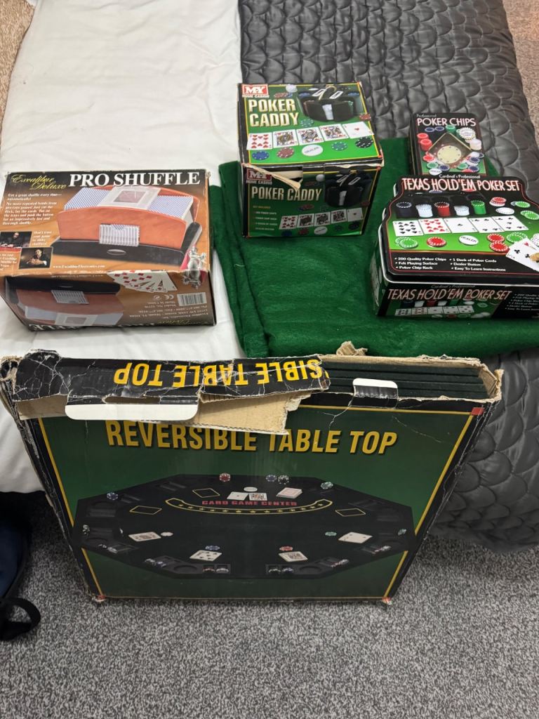 poker set up with Table, Chips and Shuffler