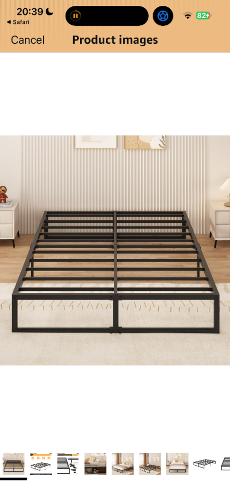 Black metal double platform bed