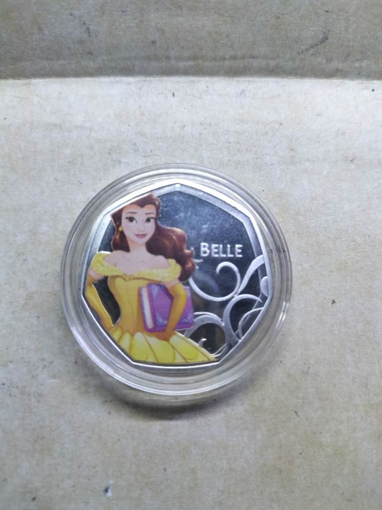 Disney Princess Belle Beauty & The Beast 50p Shaped Collectable Silver Plated Coin