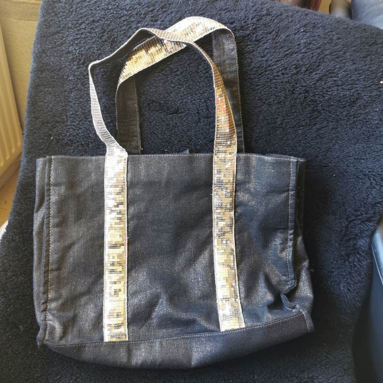 Women's Soft Material Black Canvass Bag with Sequins by Debenhams