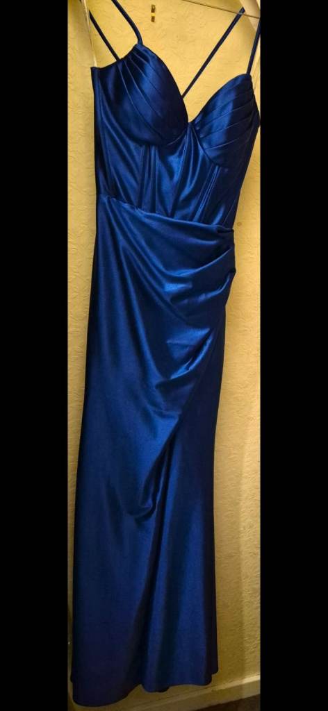 Blue corset bodice prom, bridesmaid, evening dress with natching shoulder wrap