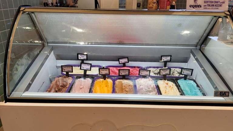 Ice-Cream Display Freezer,On Wheels, Front cover,Freezer,Storage.