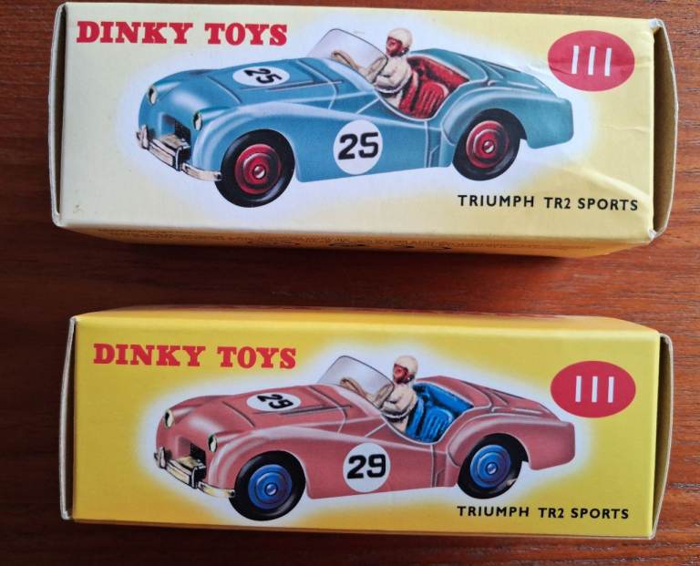 TWO DINKY TOY 111 TRIUMPH TR2 SPORTS CAR MODELS BOXED
