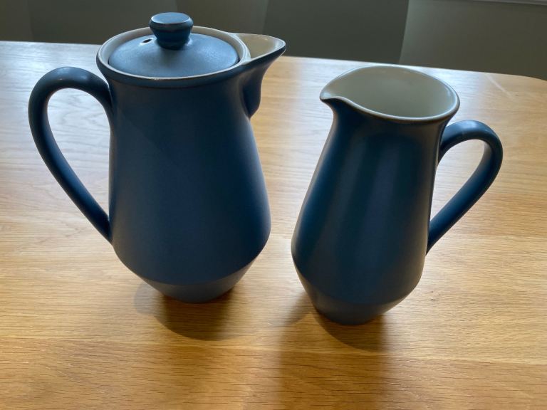 image for Vintage muted blue denby coffee/tea pot and large jug. 